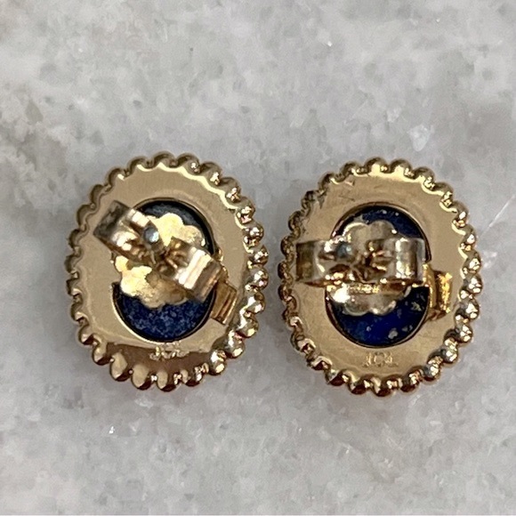Genuine Lapis Lazuli Gold Stud Earrings - Picture 5 of 6
